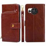 For Sharp Aquos R8 SH-52D Zipper Bag Leather Phone Case(Brown)