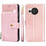 For Sharp Aquos R8 SH-52D Zipper Bag Leather Phone Case(Rose Gold)