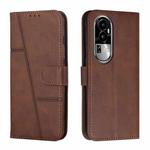 For OPPO Reno10 Pro Stitching Calf Texture Buckle Leather Phone Case(Brown)