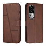 For OPPO Reno10 Stitching Calf Texture Buckle Leather Phone Case(Brown)