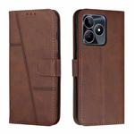 For Realme C53/Narzo N53 Stitching Calf Texture Buckle Leather Phone Case(Brown)