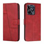 For Realme C53/Narzo N53 Stitching Calf Texture Buckle Leather Phone Case(Red)