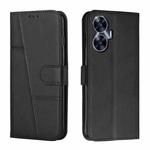 For Realme C55 Stitching Calf Texture Buckle Leather Phone Case(Black)