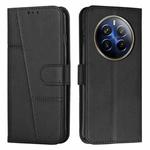 For Realme 12 Pro+ Stitching Calf Texture Buckle Leather Phone Case(Black)