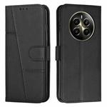 For Realme 12+ Stitching Calf Texture Buckle Leather Phone Case(Black)