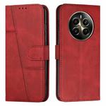 For Realme 12+ Stitching Calf Texture Buckle Leather Phone Case(Red)