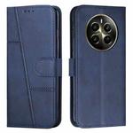 For Realme 12+ Stitching Calf Texture Buckle Leather Phone Case(Blue)
