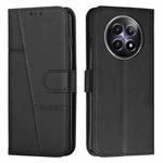 For Realme 12 Stitching Calf Texture Buckle Leather Phone Case(Black)