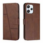 For Xiaomi Redmi 12 4G Stitching Calf Texture Buckle Leather Phone Case(Brown)