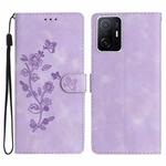 For Xiaomi 11T / 11T Pro Flower Butterfly Embossing Pattern Leather Phone Case(Purple)