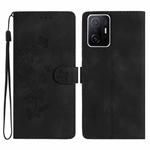 For Xiaomi 11T / 11T Pro Flower Butterfly Embossing Pattern Leather Phone Case(Black)