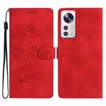 For Xiaomi 12 Pro Flower Butterfly Embossing Pattern Leather Phone Case(Red)