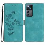 For Xiaomi 12T / 12T Pro Flower Butterfly Embossing Pattern Leather Phone Case(Sky Blue)