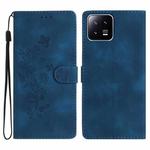 For Xiaomi 13 Flower Butterfly Embossing Pattern Leather Phone Case(Blue)