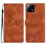 For Xiaomi 13 Pro Flower Butterfly Embossing Pattern Leather Phone Case(Brown)