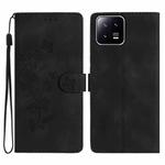 For Xiaomi 13 Pro Flower Butterfly Embossing Pattern Leather Phone Case(Black)