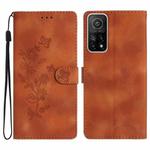 For Xiaomi Mi 10T 5G / 10T Pro 5G Flower Butterfly Embossing Pattern Leather Phone Case(Brown)