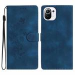 For Xiaomi Mi 11 Lite Flower Butterfly Embossing Pattern Leather Phone Case(Blue)