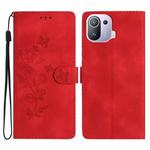 For Xiaomi Mi 11 Pro Flower Butterfly Embossing Pattern Leather Phone Case(Red)