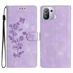 For Xiaomi Mi 11 Pro Flower Butterfly Embossing Pattern Leather Phone Case(Purple)