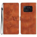 For Xiaomi Mi 11 Ultra Flower Butterfly Embossing Pattern Leather Phone Case(Brown)