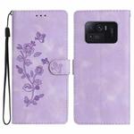 For Xiaomi Mi 11 Ultra Flower Butterfly Embossing Pattern Leather Phone Case(Purple)