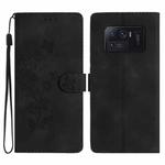 For Xiaomi Mi 11 Ultra Flower Butterfly Embossing Pattern Leather Phone Case(Black)