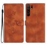 For Xiaomi Redmi 9 Flower Butterfly Embossing Pattern Leather Phone Case(Brown)