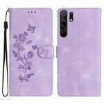 For Xiaomi Redmi 9 Flower Butterfly Embossing Pattern Leather Phone Case(Purple)