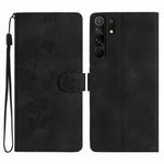 For Xiaomi Redmi 9 Flower Butterfly Embossing Pattern Leather Phone Case(Black)