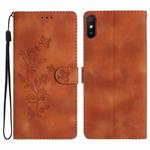 For Xiaomi Redmi 9A Flower Butterfly Embossing Pattern Leather Phone Case(Brown)