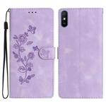 For Xiaomi Redmi 9A Flower Butterfly Embossing Pattern Leather Phone Case(Purple)