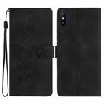 For Xiaomi Redmi 9A Flower Butterfly Embossing Pattern Leather Phone Case(Black)