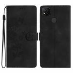 For Xiaomi Redmi 9C Flower Butterfly Embossing Pattern Leather Phone Case(Black)