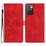 For Xiaomi Redmi 10 Flower Butterfly Embossing Pattern Leather Phone Case(Red)