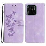 For Xiaomi Redmi 10C Flower Butterfly Embossing Pattern Leather Phone Case(Purple)
