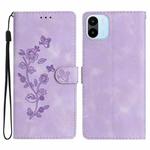 For Xiaomi Redmi A1 Flower Butterfly Embossing Pattern Leather Phone Case(Purple)
