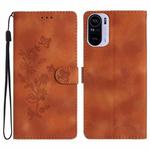 For Xiaomi Redmi K40 / K40 Pro Flower Butterfly Embossing Pattern Leather Phone Case(Brown)
