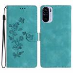 For Xiaomi Redmi K40 / K40 Pro Flower Butterfly Embossing Pattern Leather Phone Case(Sky Blue)