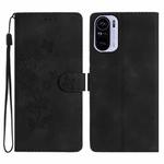 For Xiaomi Redmi K40 / K40 Pro Flower Butterfly Embossing Pattern Leather Phone Case(Black)