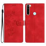 For Xiaomi Redmi Note 8T Flower Butterfly Embossing Pattern Leather Phone Case(Red)