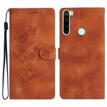 For Xiaomi Redmi Note 8T Flower Butterfly Embossing Pattern Leather Phone Case(Brown)