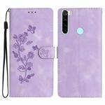 For Xiaomi Redmi Note 8T Flower Butterfly Embossing Pattern Leather Phone Case(Purple)