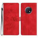 For Xiaomi Redmi Note 9 5G / Note 9T Flower Butterfly Embossing Pattern Leather Phone Case(Red)