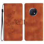 For Xiaomi Redmi Note 9 5G / Note 9T Flower Butterfly Embossing Pattern Leather Phone Case(Brown)