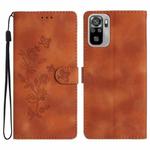 For Xiaomi Redmi Note 10 4G / Note 10S Flower Butterfly Embossing Pattern Leather Phone Case(Brown)