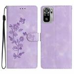 For Xiaomi Redmi Note 10 4G / Note 10S Flower Butterfly Embossing Pattern Leather Phone Case(Purple)