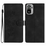 For Xiaomi Redmi Note 10 4G / Note 10S Flower Butterfly Embossing Pattern Leather Phone Case(Black)