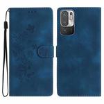 For Xiaomi Redmi Note 10 5G Flower Butterfly Embossing Pattern Leather Phone Case(Blue)