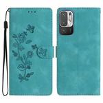 For Xiaomi Redmi Note 10 5G Flower Butterfly Embossing Pattern Leather Phone Case(Sky Blue)